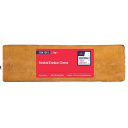 CHEESE CHEDDAR SMOKED R/W APPROX (2 X 2.5KG) CTN # UK10915 SOMERDALE