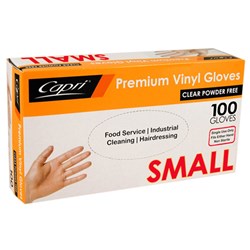 GLOVE SMALL VINYL CLEAR POWDER FREE DISPOSABLE 100S(10) # C-GV0004 CAPRI