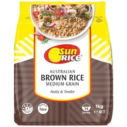 RICE BROWN MEDIUM GRAIN 1KG(6) # 101604 SUNRICE