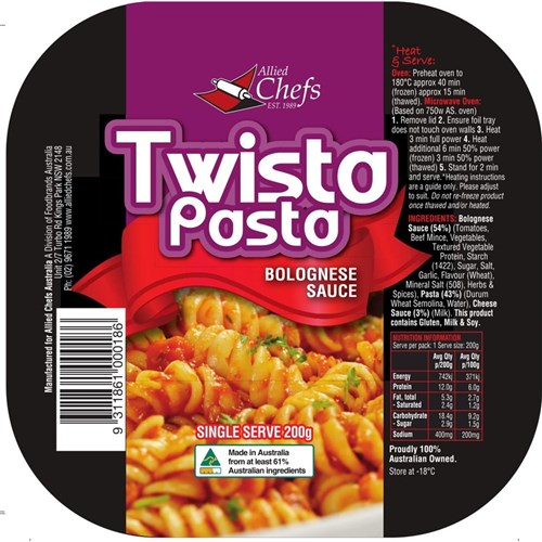 PASTA TWISTA BOLOGNESE PC (24 X 200GM) # TWB ALLIED CHEFS