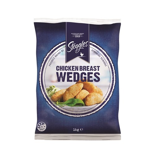 CHICKEN WEDGES BREAST CRUMBED 1KG(6) # 56281 STEGGLES