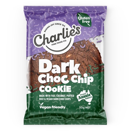 BISCUIT DARK CHOC CHIP PC I/W GF (24 X 50GM) # CF 4025 CHARLIES FINE FOOD