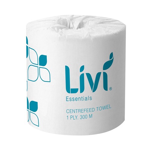 PAPER HAND TOWEL 1PLY WHITE CENTREFEED (190MM X 300M) 4S # LIV1203 LIVI