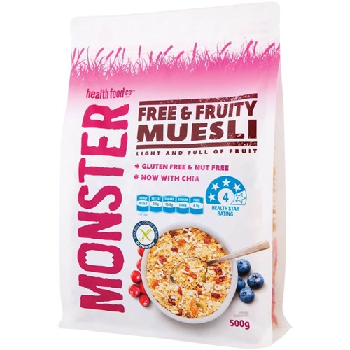 MUESLI FREE & FRUITY GF 500GM(6) # 00001 MONSTER HEALTH