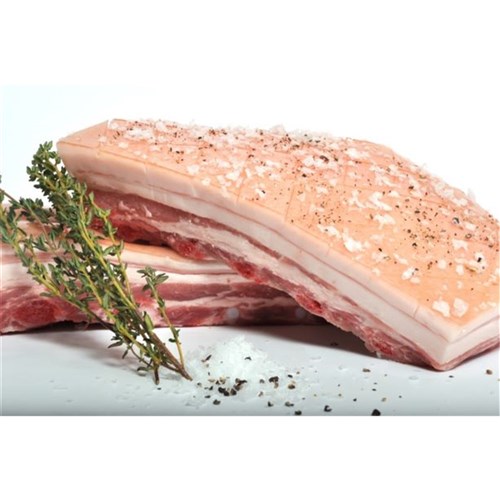 PORK BELLY BONELESS RIND ON FROZEN R/W APPROX 4KG SOLD BY PIECE