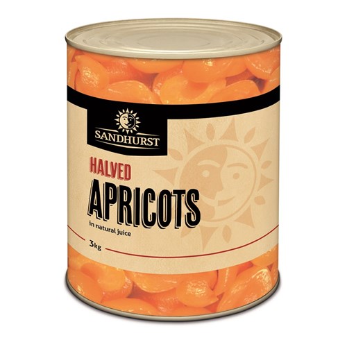 APRICOT HALVES  NATURAL JUICE 3KG # APRICOTA10(3) SANDHURST