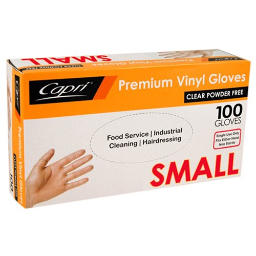 GLOVE SMALL VINYL CLEAR POWDER FREE DISPOSABLE 100S(10) # C-GV0004 CAPRI